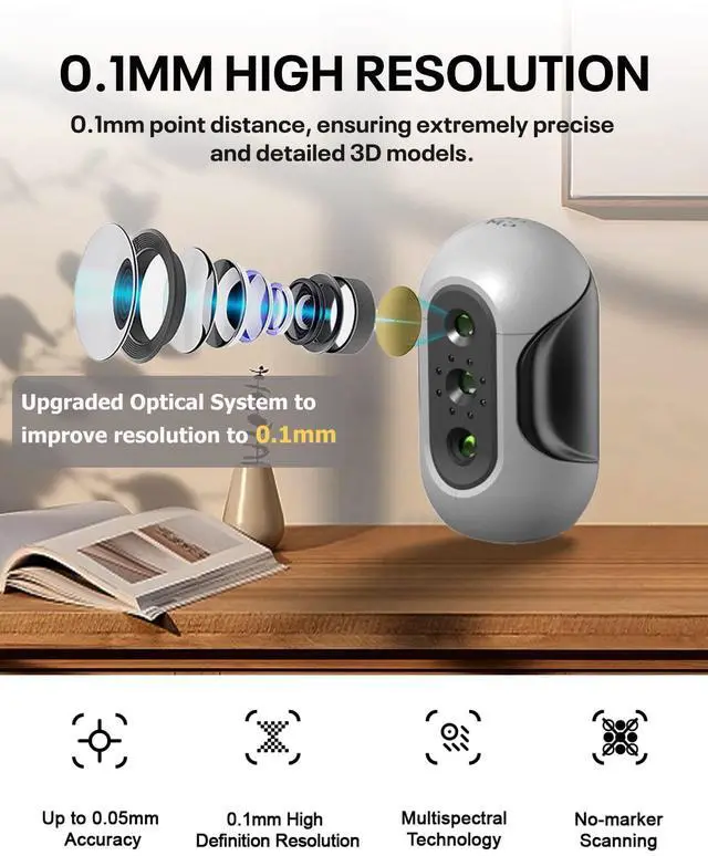 Alt view image 3 of 6 - Mole 3D Scanner,0.1MM Resolution,No Marker Scan with 0.05 MM Accuracy, Professional 3D Scanners with Multispectral Technology,Turntable Handheld Scan Mode and Black Objects Scanning Luxury