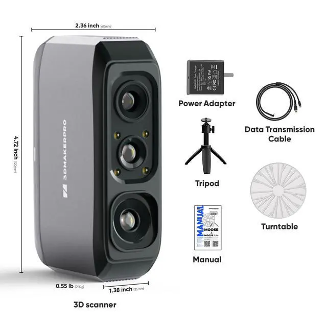 Alt view image 7 of 7 - 3DMakerpro 3D Scanner, NIR Light Technology, Ideal for Medium-size Object Scanning, Include Tripod and Tunrntable, Moose Lite Premuim Version, Black Friday Early Deal