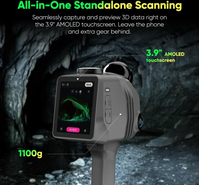 Alt view image 3 of 7 - 3DMakerpro LiDAR Spatial Scanner Raven, Handheld Personal 3D LiDAR Scanner with 12MP Camera, Up to 100m Scan Range & 4K Imaging, 150,000 points/sec