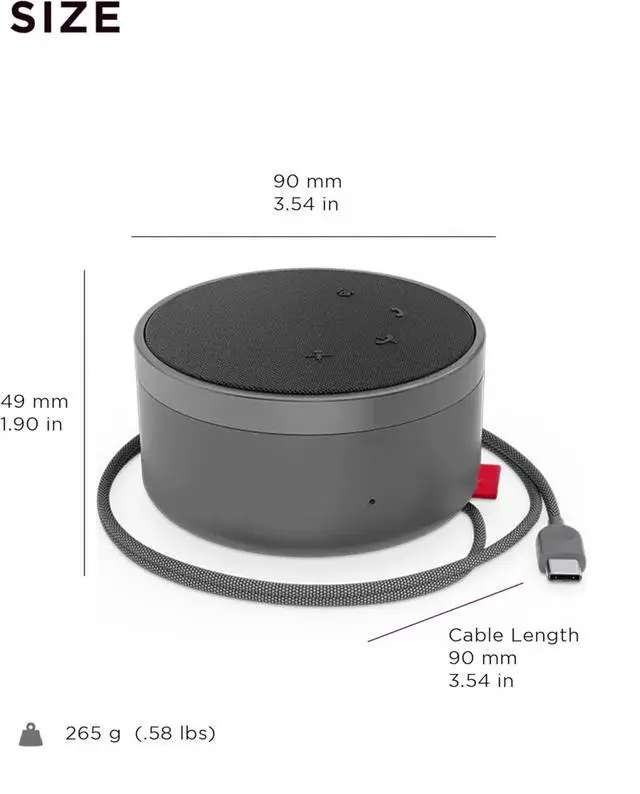 Alt view image 3 of 4 - Wired Speakerphone - Omni-Directional Mic - Plug-and-Play - USB-C Connectivity - Gray