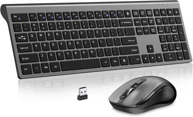 Main image of Keyboard and Mouse Wireless, Slim Full Size Keyboard with Calculator Button, Fn Lock, Silent Computer Mouse -Gray