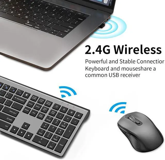 Alt view image 2 of 6 - Keyboard and Mouse Wireless, Slim Full Size Keyboard with Calculator Button, Fn Lock, Silent Computer Mouse -Gray