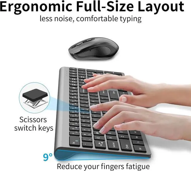 Alt view image 5 of 6 - Keyboard and Mouse Wireless, Slim Full Size Keyboard with Calculator Button, Fn Lock, Silent Computer Mouse -Gray