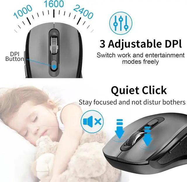 Alt view image 3 of 6 - Keyboard and Mouse Wireless, Slim Full Size Keyboard with Calculator Button, Fn Lock, Silent Computer Mouse -Gray