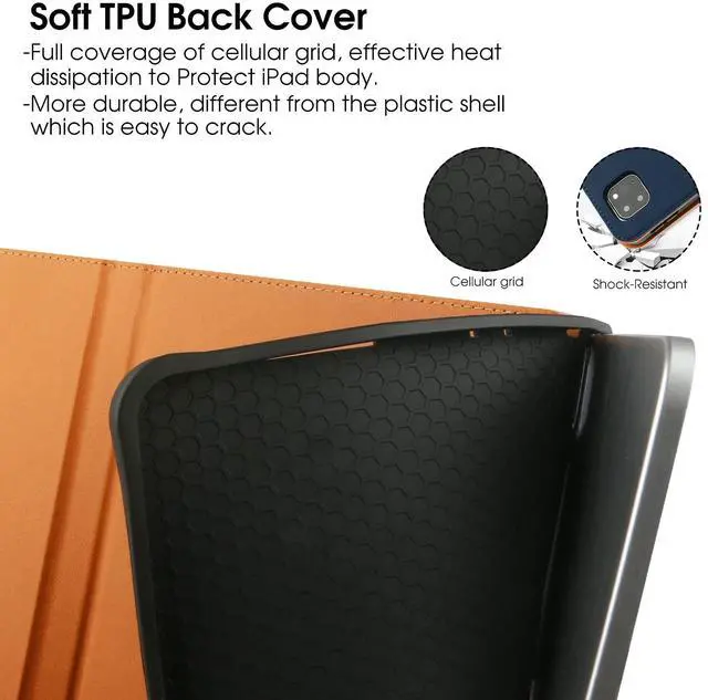 Alt view image 3 of 7 - for iPad Air 5th Generation Case 2022/ 4th Generation 2020 10.9 Inch with Pencil Holder, Folio Stand Leather Cover with Multiple Angles & Auto Sleep/Wake for iPad Air 5/4 Case, NavyBlue/Brown