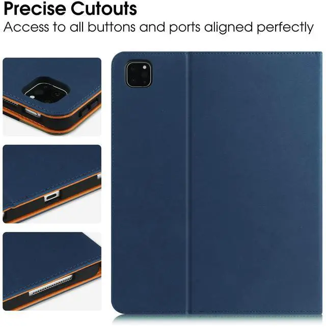 Alt view image 4 of 7 - for iPad Air 5th Generation Case 2022/ 4th Generation 2020 10.9 Inch with Pencil Holder, Folio Stand Leather Cover with Multiple Angles & Auto Sleep/Wake for iPad Air 5/4 Case, NavyBlue/Brown