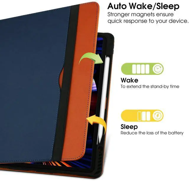 Alt view image 5 of 7 - for iPad Air 5th Generation Case 2022/ 4th Generation 2020 10.9 Inch with Pencil Holder, Folio Stand Leather Cover with Multiple Angles & Auto Sleep/Wake for iPad Air 5/4 Case, NavyBlue/Brown