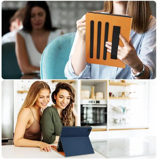 Alt view image 7 of 7 - for iPad Air 5th Generation Case 2022/ 4th Generation 2020 10.9 Inch with Pencil Holder, Folio Stand Leather Cover with Multiple Angles & Auto Sleep/Wake for iPad Air 5/4 Case, NavyBlue/Brown