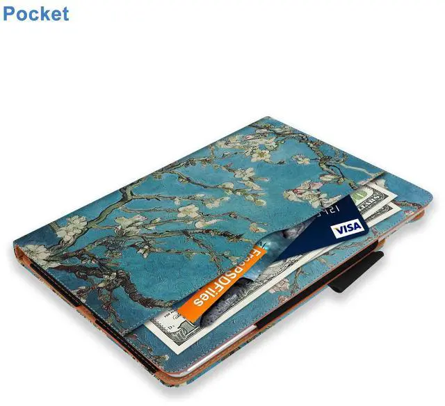 Alt view image 5 of 6 - For iPad 5th 6th Generation Case with Hand Strap and Document Pocket - for iPad 9.7 inch 2018 2017 Cover - Multi-Angle Stand, Auto Sleep Wake, Shockproof - A1822 A1823 MR7F2LL/A MR7F2LL/A(Pear Flower)