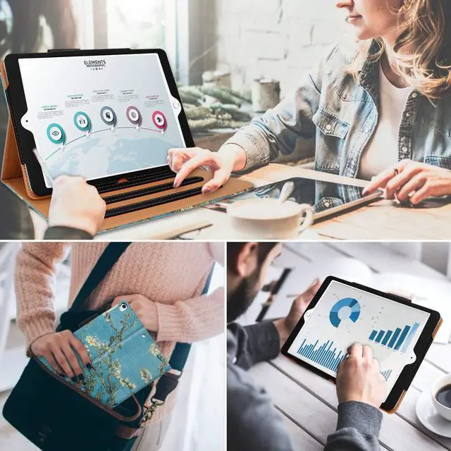 Alt view image 6 of 6 - For iPad 5th 6th Generation Case with Hand Strap and Document Pocket - for iPad 9.7 inch 2018 2017 Cover - Multi-Angle Stand, Auto Sleep Wake, Shockproof - A1822 A1823 MR7F2LL/A MR7F2LL/A(Pear Flower)