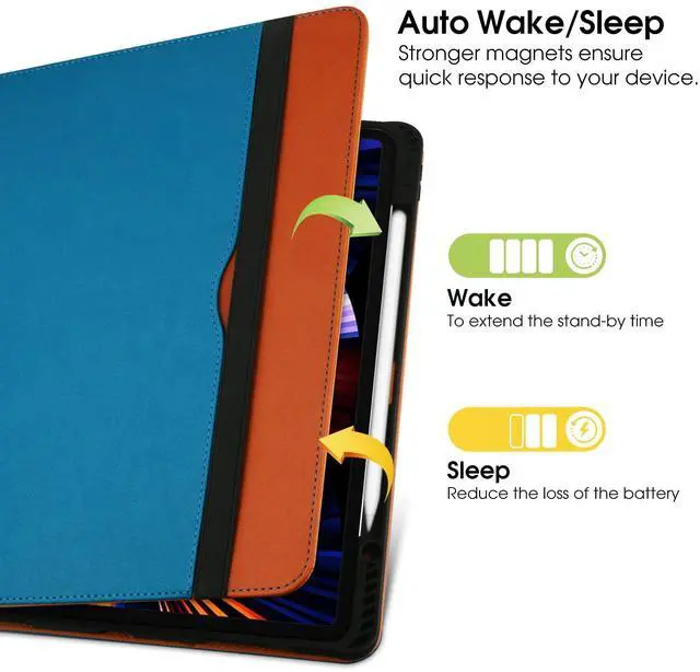 Alt view image 5 of 7 - iPad Air 5th Generation Case 2022/ iPad Air Case 4th Generation 2020 10.9 Inch with Pencil Holder, Folio Stand Leather Cover with Multiple Angles & Auto Sleep/Wake iPad Air 5/4 Case, Blue/Brown