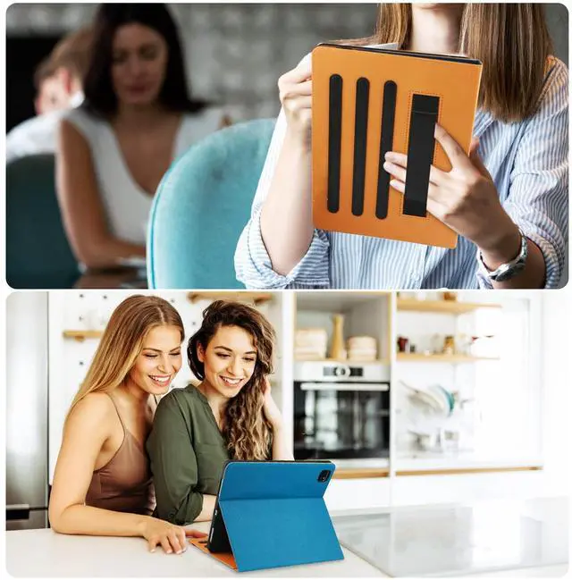 Alt view image 7 of 7 - iPad Air 5th Generation Case 2022/ iPad Air Case 4th Generation 2020 10.9 Inch with Pencil Holder, Folio Stand Leather Cover with Multiple Angles & Auto Sleep/Wake iPad Air 5/4 Case, Blue/Brown