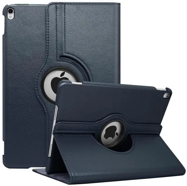 Main image of NEWQIANG iPad Air 2 Case Cover with Screen Protector - Multi-Angle Viewing 360 Degree Rotating Smart Case Cover, Auto Sleep/Wake, Leather Full Body Protective Cover for iPad Air 2 (Navy Blue)