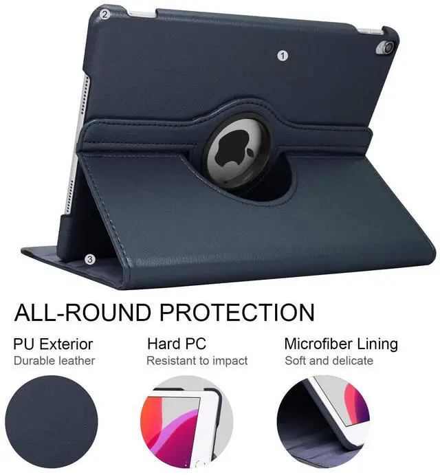 Alt view image 4 of 7 - NEWQIANG iPad Air 2 Case Cover with Screen Protector - Multi-Angle Viewing 360 Degree Rotating Smart Case Cover, Auto Sleep/Wake, Leather Full Body Protective Cover for iPad Air 2 (Navy Blue)