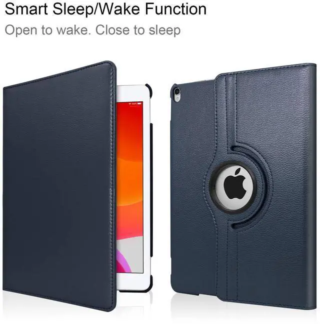 Alt view image 5 of 7 - NEWQIANG iPad Air 2 Case Cover with Screen Protector - Multi-Angle Viewing 360 Degree Rotating Smart Case Cover, Auto Sleep/Wake, Leather Full Body Protective Cover for iPad Air 2 (Navy Blue)