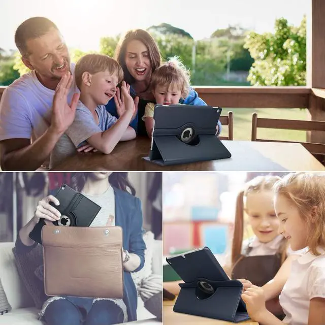 Alt view image 7 of 7 - NEWQIANG iPad Air 2 Case Cover with Screen Protector - Multi-Angle Viewing 360 Degree Rotating Smart Case Cover, Auto Sleep/Wake, Leather Full Body Protective Cover for iPad Air 2 (Navy Blue)