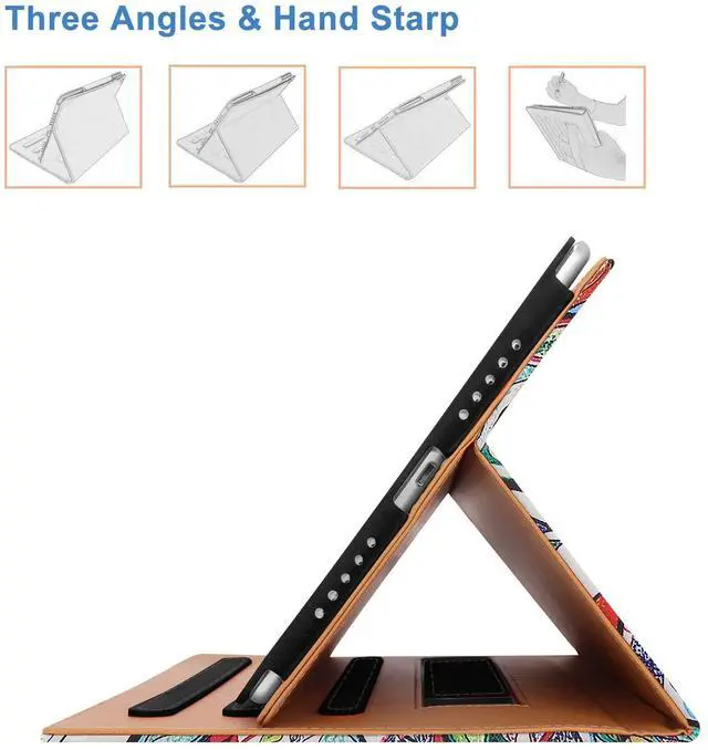 Alt view image 2 of 6 - for iPad 5th 6th Generation Case with Hand Strap and Document Pocket - for iPad 9.7 inch 2018 2017 Cover - Multi-Angle Stand, Auto Sleep Wake, Shockproof - A1822 A1823 MR7F2LL/A MR7F2LL/A(Love Tree)