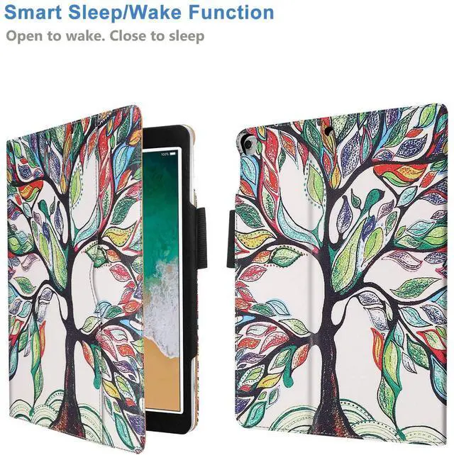 Alt view image 4 of 6 - for iPad 5th 6th Generation Case with Hand Strap and Document Pocket - for iPad 9.7 inch 2018 2017 Cover - Multi-Angle Stand, Auto Sleep Wake, Shockproof - A1822 A1823 MR7F2LL/A MR7F2LL/A(Love Tree)