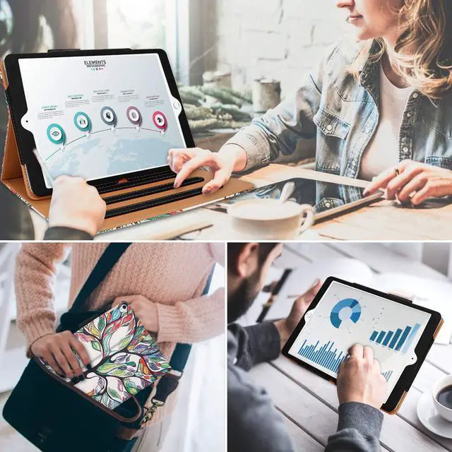 Alt view image 6 of 6 - for iPad 5th 6th Generation Case with Hand Strap and Document Pocket - for iPad 9.7 inch 2018 2017 Cover - Multi-Angle Stand, Auto Sleep Wake, Shockproof - A1822 A1823 MR7F2LL/A MR7F2LL/A(Love Tree)