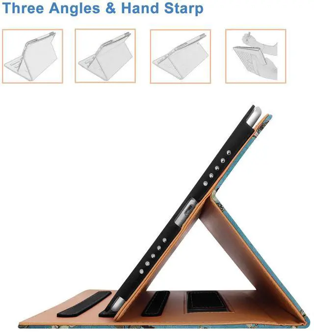 Alt view image 2 of 6 - For iPad 5th 6th Generation Case with Hand Strap and Document Pocket - for iPad 9.7 inch 2018 2017 Cover - Multi-Angle Stand, Auto Sleep Wake, Shockproof - A1822 A1823 MR7F2LL/A MR7F2LL/A(Pear Flower)