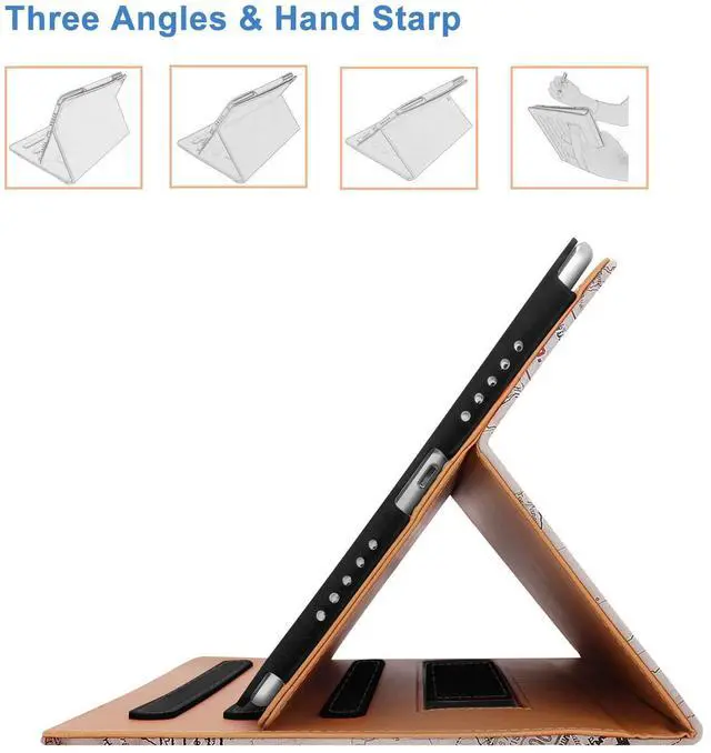 Alt view image 2 of 6 - for iPad 6th Generation Cases, iPad Air 2 Case, Air Case with Pencil Holder - 9.7 inch 2018 2017 Case - Hand Strap, Auto Sleep Wake, Multi-Angle Stand - A1822 A1823 A1474 A1475(Travel)