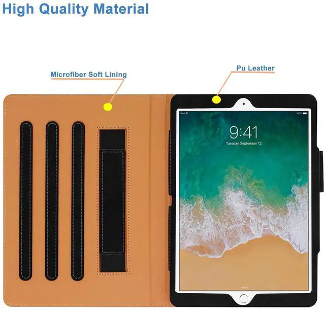 Alt view image 3 of 6 - for iPad 6th Generation Cases, iPad Air 2 Case, Air Case with Pencil Holder - 9.7 inch 2018 2017 Case - Hand Strap, Auto Sleep Wake, Multi-Angle Stand - A1822 A1823 A1474 A1475 (Embossed Flower)