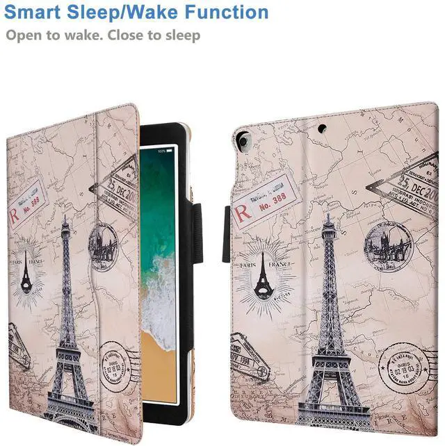 Alt view image 4 of 6 - for iPad 6th Generation Cases, iPad Air 2 Case, Air Case with Pencil Holder - 9.7 inch 2018 2017 Case - Hand Strap, Auto Sleep Wake, Multi-Angle Stand - A1822 A1823 A1474 A1475(Travel)