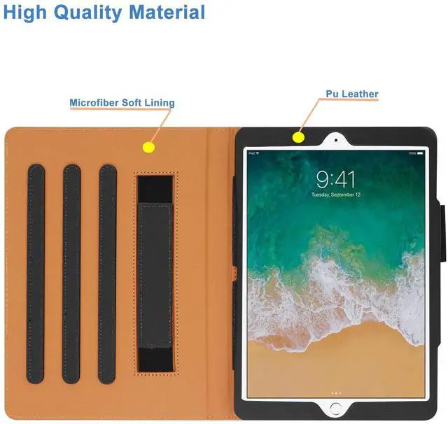 Alt view image 3 of 5 - for iPad 9th Generation Case 10.2 Inch 2021 Case - Multi-Angle Viewing Stand Cover with Hand Strap & Pocket & Pencil Holder, Auto Wake Sleep for iPad 10.2" 2021 Released (Pink Flower)