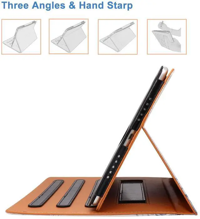 Alt view image 2 of 5 - for iPad 9th Generation Case 10.2 Inch 2021 Case - Multi-Angle Viewing Stand Cover with Hand Strap & Pocket & Pencil Holder, Auto Wake Sleep for iPad 10.2" 2021 Released (Pink Flower)