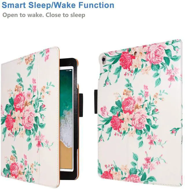 Alt view image 5 of 5 - for iPad 9th Generation Case 10.2 Inch 2021 Case - Multi-Angle Viewing Stand Cover with Hand Strap & Pocket & Pencil Holder, Auto Wake Sleep for iPad 10.2" 2021 Released (Pink Flower)