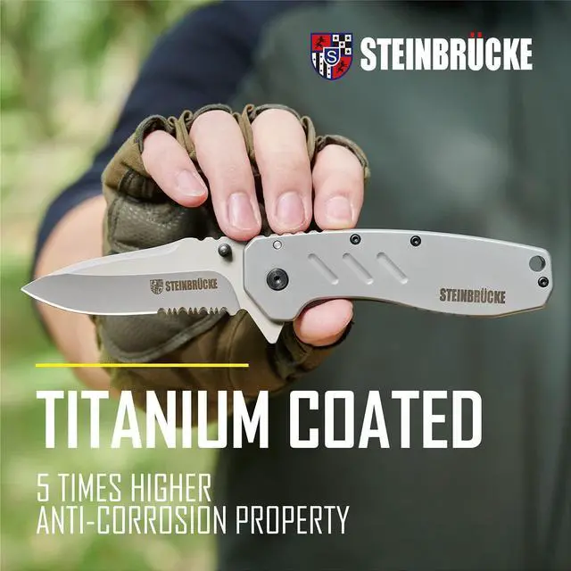 Alt view image 5 of 7 - Onyxaire Heavy Duty Camping Knives with Clip, Pocket Knife for Men, 3.4" Sandvik 14C28N Stainless Steel Blade, EDC Knife for Outdoor