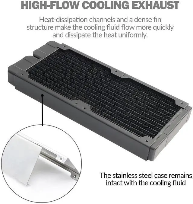 Alt view image 3 of 7 - dracaena.io 240mm - 28mm/1.1 inch Thick Computer Radiator, 14 Tubes Copper Water Cooling Cooler for CPU Heat Sink - Liquid Heat Exchanger Dual G1/4 Thread,Black