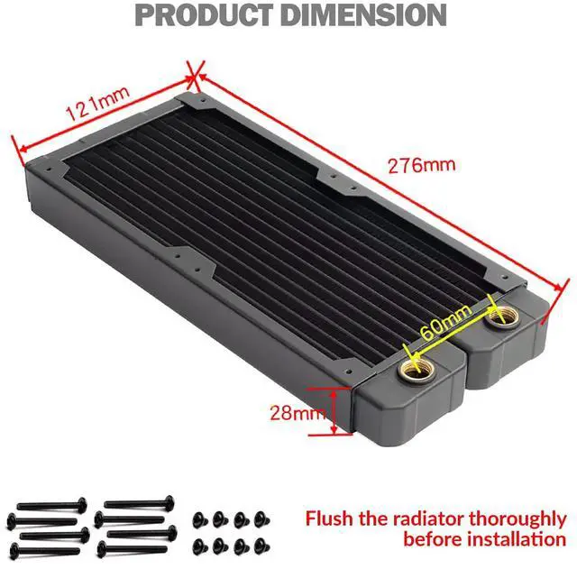 Alt view image 6 of 7 - dracaena.io 240mm - 28mm/1.1 inch Thick Computer Radiator, 14 Tubes Copper Water Cooling Cooler for CPU Heat Sink - Liquid Heat Exchanger Dual G1/4 Thread,Black