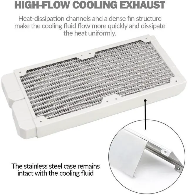 Alt view image 3 of 7 - dracaena.io 240mm - 28mm/1.1 inch Thick Computer Radiator, 14 Tubes Copper Water Cooling Cooler for CPU Heat Sink - Liquid Heat Exchanger Dual G1/4 Thread, White