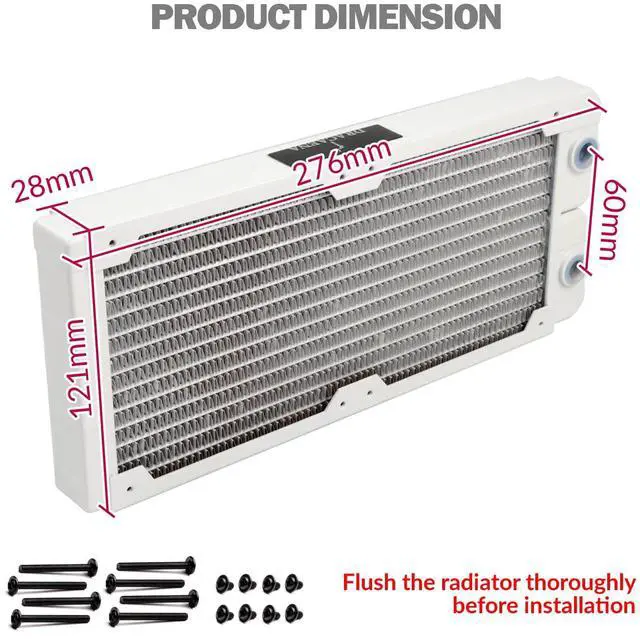 Alt view image 6 of 7 - dracaena.io 240mm - 28mm/1.1 inch Thick Computer Radiator, 14 Tubes Copper Water Cooling Cooler for CPU Heat Sink - Liquid Heat Exchanger Dual G1/4 Thread, White
