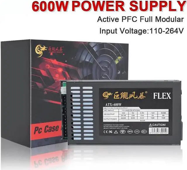Main image of 1U Mini Flex PC Power Supply Full Modular 110-264V ATX 600W PSU For ENP-7660B K39 A4 S3 G5 ITX Case Desktop