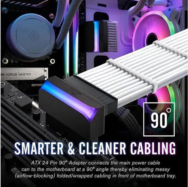 Alt view image 7 of 7 - BUCIER 5V ARGB Synchronous Computer Motherboard ATX Power Supply 24 PIN 90 Degree Adapter 24 Pin Female to 24 Pin Male Connector Turn Steering Head