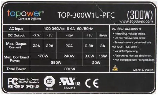 Alt view image 5 of 7 - TOPOWER TOP-300W1U-PFC 24Pin 300W Single Server Power Supply