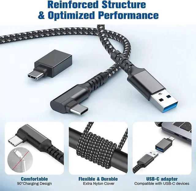 Alt view image 3 of 6 - Link Cable Compatible with Meta/Oculus Quest 2 Accessories and PC/Steam VR, High Speed PC Data Transfer/Fast Charge Cord, USB 3.0 Type A to USB Type C Cable for VR Headsets and Gaming PC, 16FT Black