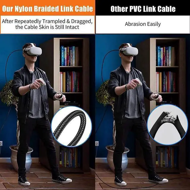 Alt view image 4 of 6 - Link Cable Compatible with Meta/Oculus Quest 2 Accessories and PC/Steam VR, High Speed PC Data Transfer/Fast Charge Cord, USB 3.0 Type A to USB Type C Cable for VR Headsets and Gaming PC, 16FT Black