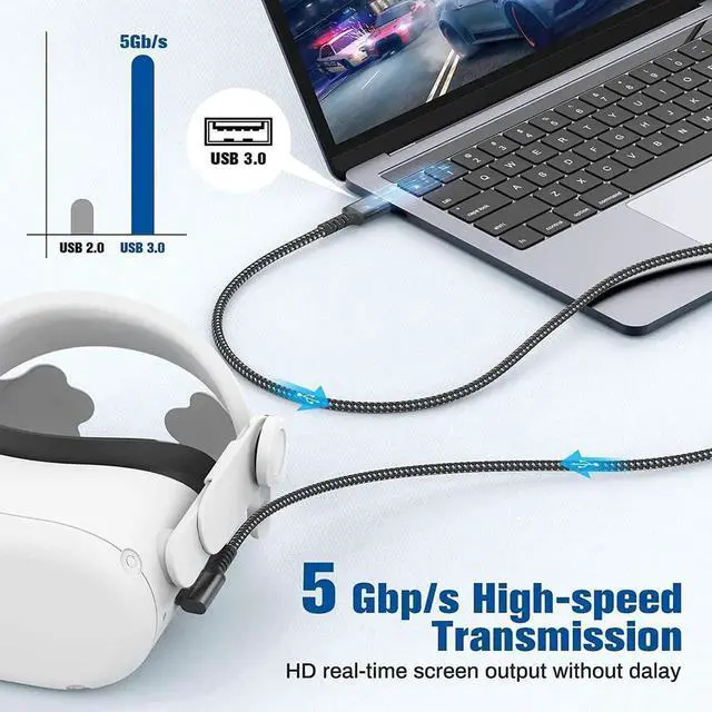 Alt view image 5 of 6 - Link Cable Compatible with Meta/Oculus Quest 2 Accessories and PC/Steam VR, High Speed PC Data Transfer/Fast Charge Cord, USB 3.0 Type A to USB Type C Cable for VR Headsets and Gaming PC, 16FT Black