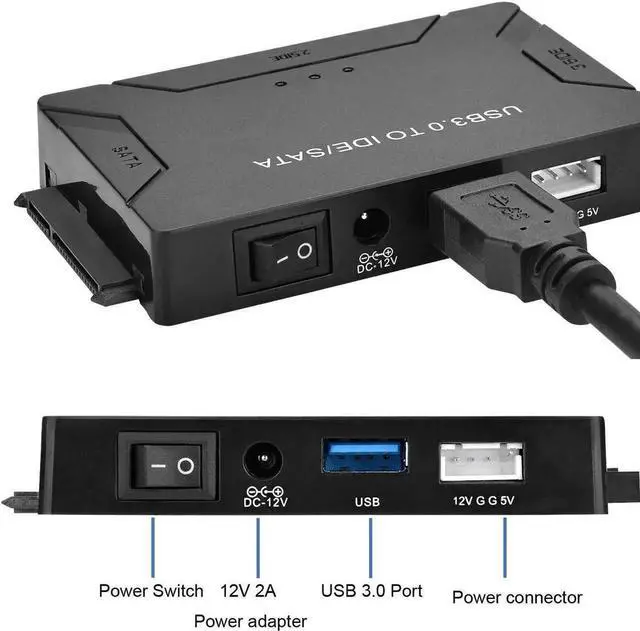 Alt view image 6 of 7 - USB IDE/SATA Adapter, USB 3.0 to SATA IDE Hard Drive Cable Adapter Converter for 2.5" 3.5" IDE External SATA HDD SSD Hard Drives Disks with 12V 2A Power Adapter