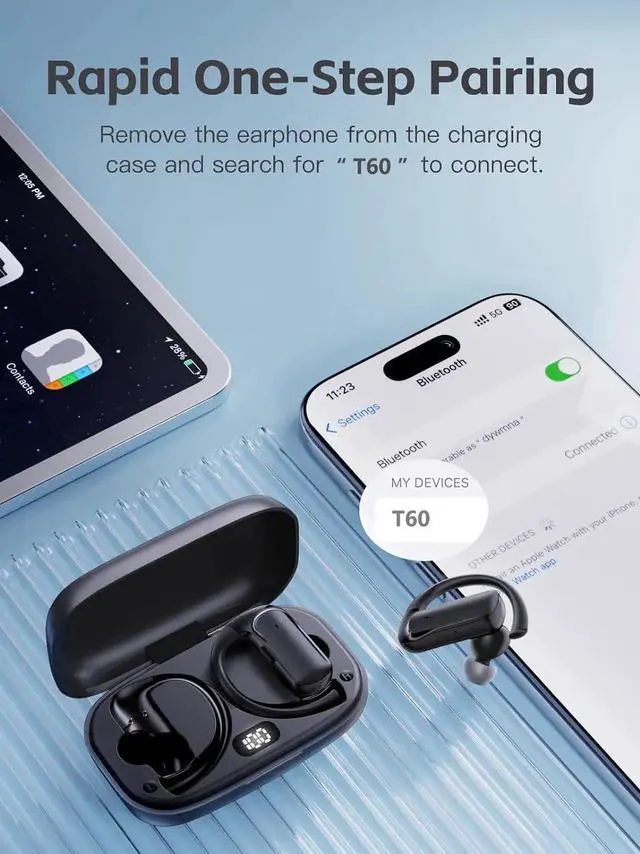 Alt view image 6 of 7 - True Wireless Earbuds, Bluetooth Headphones with Earhook 30Hrs Playtime Sport Ear Buds IPX7 Waterproof Over-Ear Headsets with Microphones Earphones for Workout Fitness Running Gym Black