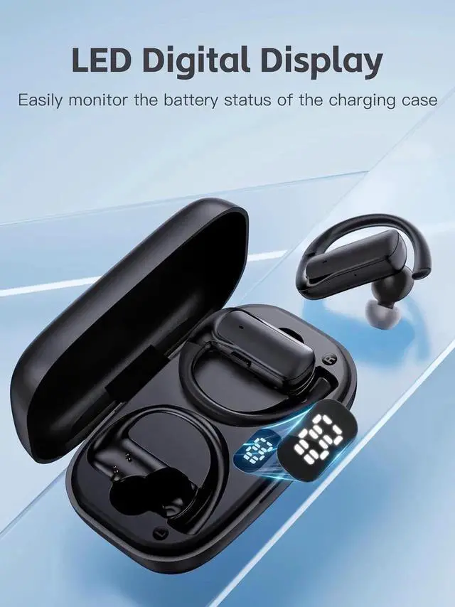 Alt view image 7 of 7 - True Wireless Earbuds, Bluetooth Headphones with Earhook 30Hrs Playtime Sport Ear Buds IPX7 Waterproof Over-Ear Headsets with Microphones Earphones for Workout Fitness Running Gym Black