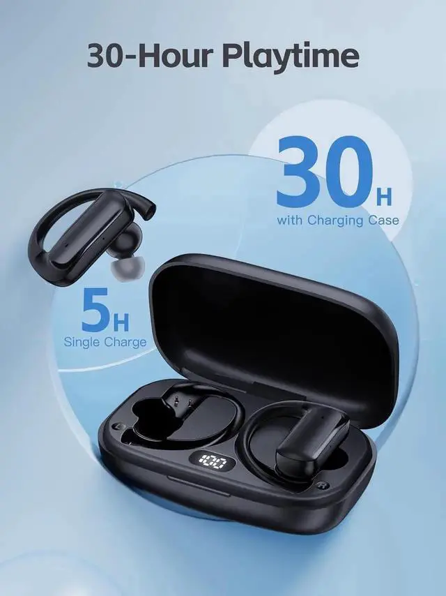 Alt view image 2 of 7 - True Wireless Earbuds, Bluetooth Headphones with Earhook 30Hrs Playtime Sport Ear Buds IPX7 Waterproof Over-Ear Headsets with Microphones Earphones for Workout Fitness Running Gym Black