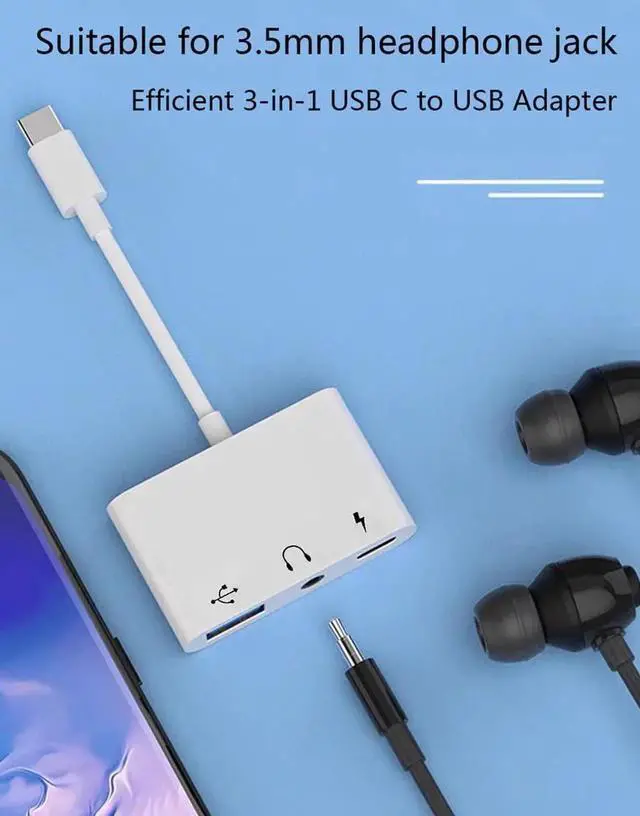 Alt view image 6 of 7 - USB C to USB Adapter Headphones 3.5mm 3 in 1 USB-C Fast Charging Adapter Super Speed Data Transfer Charging up to 60W
