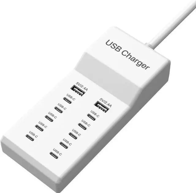 Alt view image 4 of 7 - Multiple USB C Charger, 12 Ports USB Charging Station, 60W MultiPort Charger[10 USB-C+2 USB-A], USB Wall Charger, Desktop USB Charger Compatible with iPhone/iPad//Google Pixel/Watch/Headphones