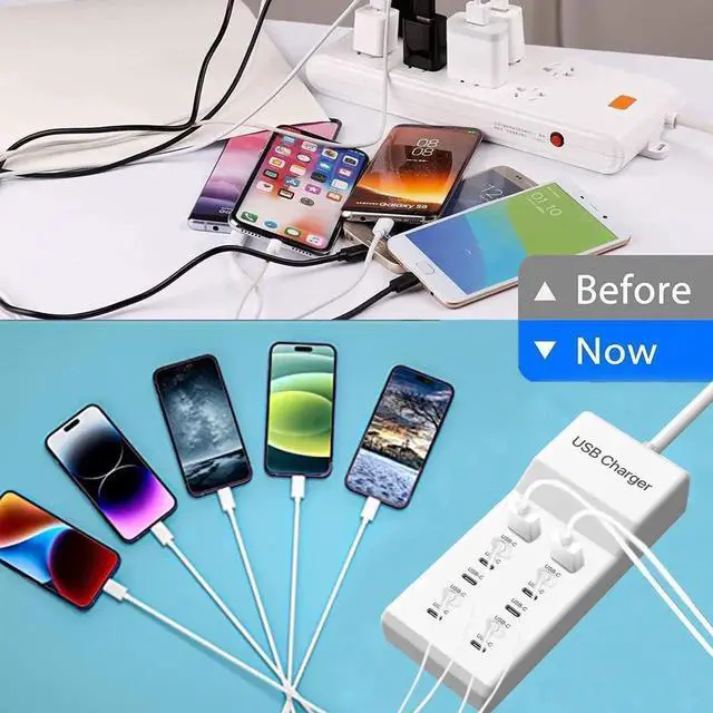 Alt view image 7 of 7 - Multiple USB C Charger, 12 Ports USB Charging Station, 60W MultiPort Charger[10 USB-C+2 USB-A], USB Wall Charger, Desktop USB Charger Compatible with iPhone/iPad//Google Pixel/Watch/Headphones