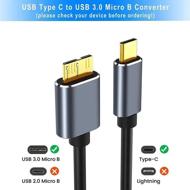 Alt view image 2 of 7 - USB C to Micro B Cord 3.3ft / 1M, USB Type-C to Micro-B Mobile Hard Disk Cable USB 3.1 to USB 3.0 Hard Disk Data Cable, The Transmission Rate is up to 5 Gbps, Suitable for External Hard disks