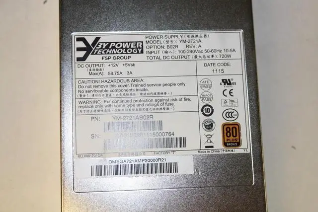 Alt view image 5 of 6 - YM-2721A 3Y Power Technology 720W +12V/58.75A YM-2721AB02R OMEGA721AMP20000R21